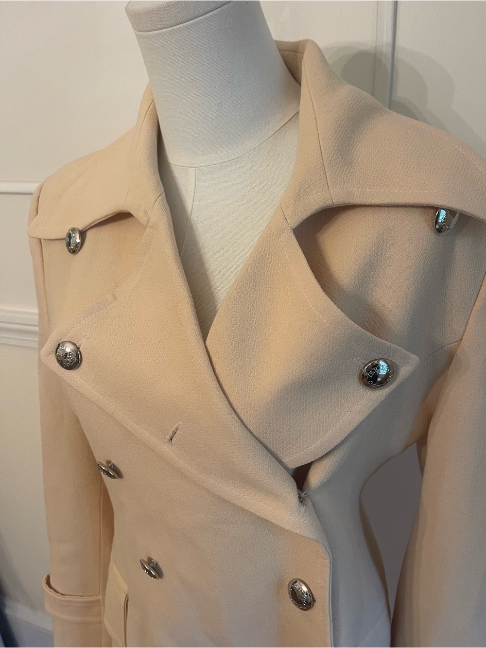 Vertigo Paris Cream Double-Breasted Peacoat with Silver Buttons